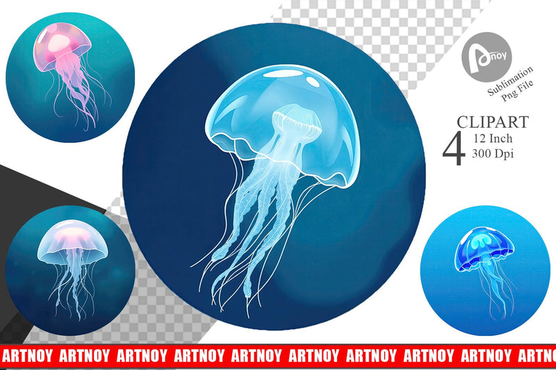 Floating Jellyfish Clipart Sublimation artnoy 