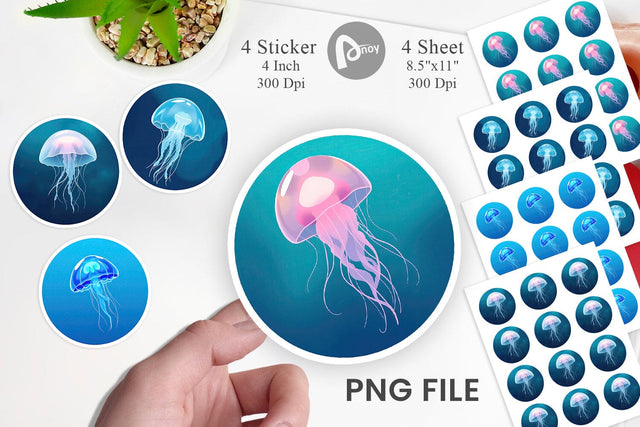 Floating Jellyfish Sticker Sublimation artnoy 