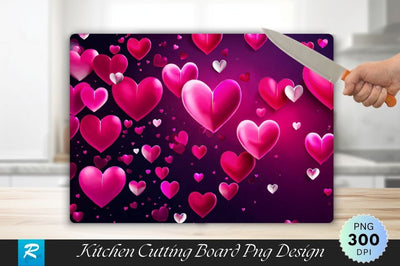 Floating Pink Hearts Love Background Cutting Board Sublimation Regulrcrative 