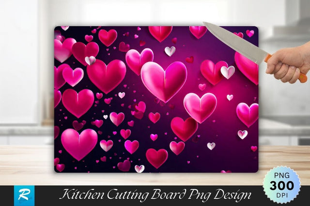 Floating Pink Hearts Love Background Cutting Board Sublimation Regulrcrative 