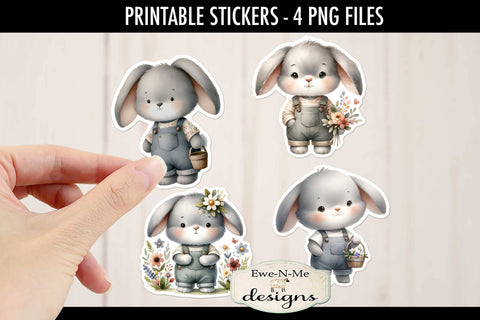 Flop Ear Bunny Easter Spring Stickers | 4 PNG Stickers Sublimation Ewe-N-Me Designs 