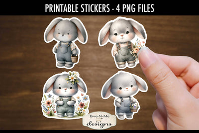 Flop Ear Bunny Easter Spring Stickers | 4 PNG Stickers Sublimation Ewe-N-Me Designs 
