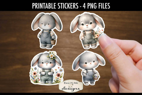 Flop Ear Bunny Easter Spring Stickers | 4 PNG Stickers Sublimation Ewe-N-Me Designs 