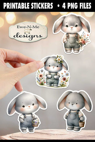 Flop Ear Bunny Easter Spring Stickers | 4 PNG Stickers Sublimation Ewe-N-Me Designs 