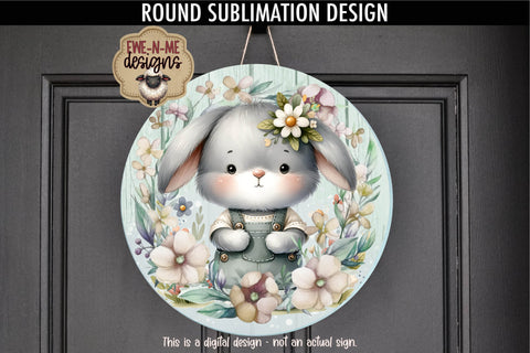 Flop Ear Bunny In Overalls Sublimation Design | Round PNG Sublimation Ewe-N-Me Designs 