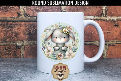Flop Ear Bunny In Overalls Sublimation Design | Round PNG Sublimation Ewe-N-Me Designs 