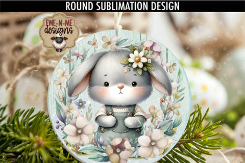 Flop Ear Bunny In Overalls Sublimation Design | Round PNG Sublimation Ewe-N-Me Designs 