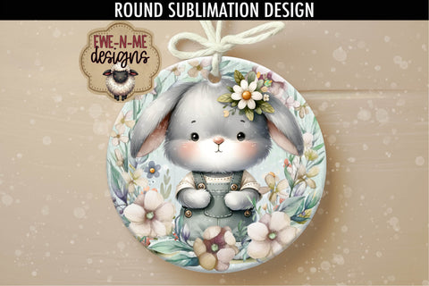 Flop Ear Bunny In Overalls Sublimation Design | Round PNG Sublimation Ewe-N-Me Designs 