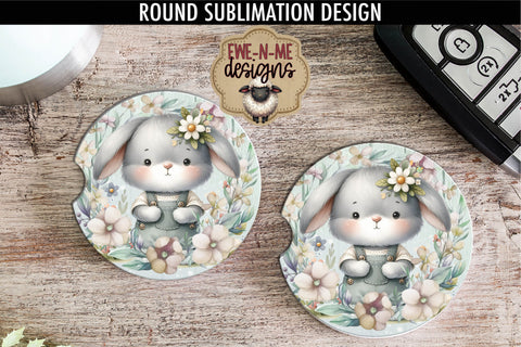 Flop Ear Bunny In Overalls Sublimation Design | Round PNG Sublimation Ewe-N-Me Designs 