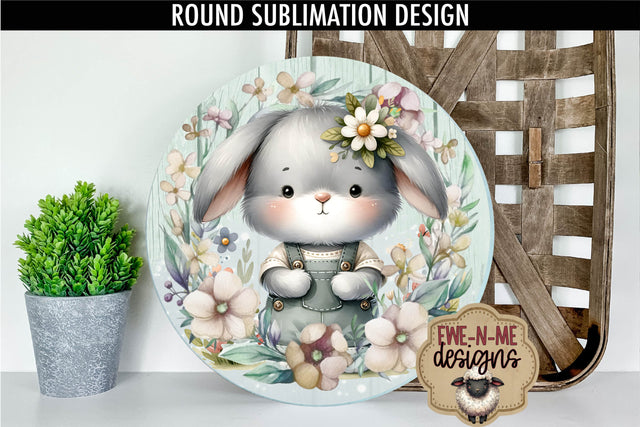 Flop Ear Bunny In Overalls Sublimation Design | Round PNG Sublimation Ewe-N-Me Designs 