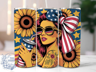 Floral 4th of July 20oz Tumbler, Confident Woman Wrap, American Flag Design, Sunflowers Patriotic Wrap, Sublimation Wrap, 20oz Tumbler Design, PNG Tumbler Wrap Sublimation ToriDesigns 