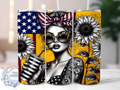 Floral 4th of July 20oz Tumbler, Confident Woman Wrap, American Flag Design, Sunflowers Patriotic Wrap, Sublimation Wrap, 20oz Tumbler Design, PNG Tumbler Wrap Sublimation ToriDesigns 