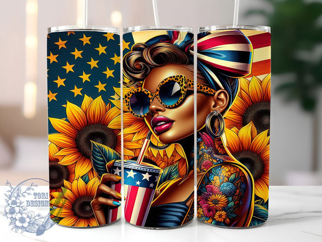 Floral 4th of July 20oz Tumbler, Confident Woman Wrap, American Flag Design, Sunflowers Patriotic Wrap, Sublimation Wrap, 20oz Tumbler Design, PNG Tumbler Wrap Sublimation ToriDesigns 