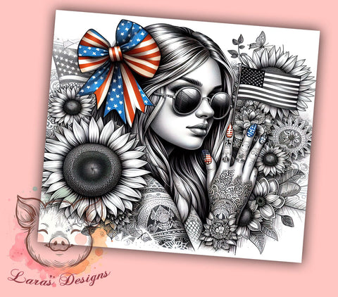 Floral 4th of July 20oz Tumbler Png, Straight & Tapered Tumbler Png, American Flag Tumbler Png, Digital Download PNG Sublimation Lara' s Designs 