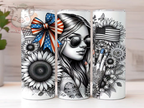 Floral 4th of July 20oz Tumbler Png, Straight & Tapered Tumbler Png, American Flag Tumbler Png, Digital Download PNG Sublimation Lara' s Designs 