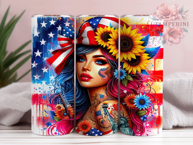 Floral 4th of July 20oz Tumbler Wrap PNG, Sunflowers Patriotic Tumbler Png, Straight & Tapered Tumbler Wrap, Instant Digital Download Sublimation Li Zamperini 