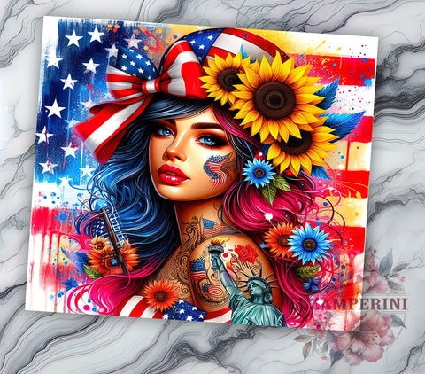 Floral 4th of July 20oz Tumbler Wrap PNG, Sunflowers Patriotic Tumbler Png, Straight & Tapered Tumbler Wrap, Instant Digital Download Sublimation Li Zamperini 