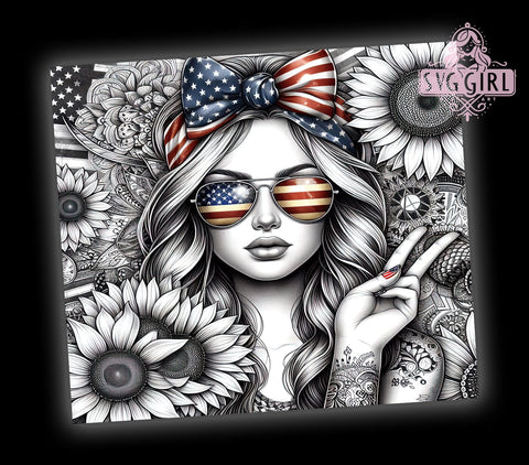 Floral 4th of July 20oz Tumbler Wrap Sublimation Design, Straight Tapered Tumbler Wrap, American Flag Sunflowers Patriotic Tumbler Png, Instant Digital Download Sublimation SvggirlplusArt 