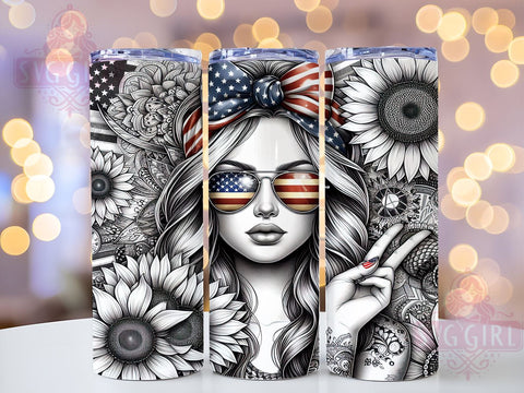 Floral 4th of July 20oz Tumbler Wrap Sublimation Design, Straight Tapered Tumbler Wrap, American Flag Sunflowers Patriotic Tumbler Png, Instant Digital Download Sublimation SvggirlplusArt 