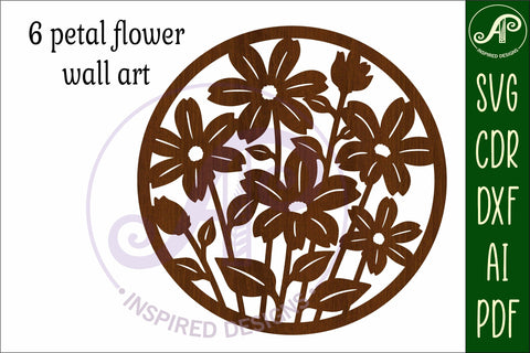 Floral 6 petal flower wall sign, SVG file. SVG APInspireddesigns 