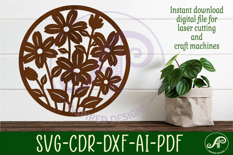 Floral 6 petal flower wall sign, SVG file. SVG APInspireddesigns 