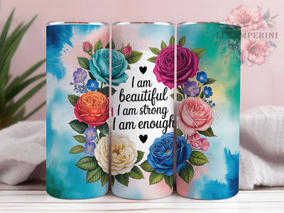 Floral Affirmation Positive Quote 20oz Tumbler Wrap, Positive Quote, I Am Beautiful, I Am Strong, I Am Enough, 20oz Tumbler Wrap, Sublimation PNG Sublimation Li Zamperini 