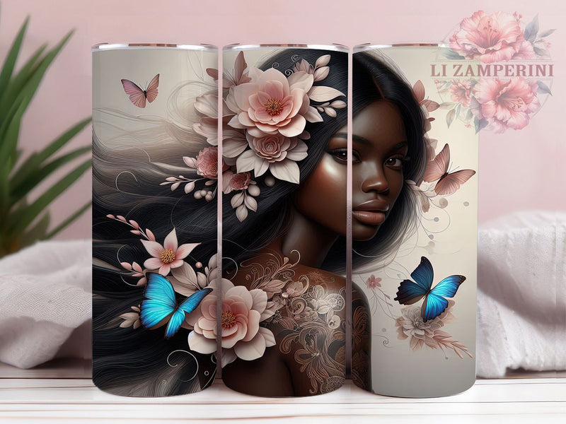Floral Afrocentric Black Woman Tumbler Wrap, Floral Theme, Afrocentric Style, Empowerment Design, Melanin Pride, Elegant Wrap, Sublimation Design Sublimation Li Zamperini 