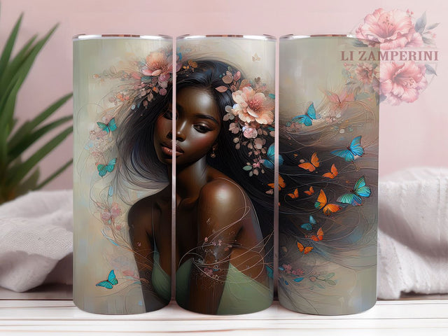 Floral Afrocentric Black Woman Tumbler Wrap, Floral Theme, Afrocentric Style, Empowerment Design, Melanin Pride, Elegant Wrap, Sublimation Design Sublimation Li Zamperini 