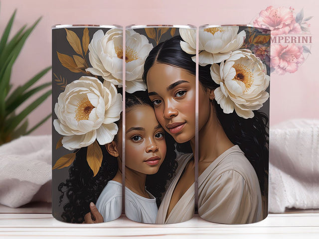 Floral Afrocentric Mother Daughter Tumbler Wrap, Floral Artistic, Family Love, Empowerment Theme, Afrocentric Style, Elegant Wrap, Sublimation Design Sublimation Li Zamperini 
