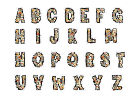 Floral Alphabet PNG, Hand Drawn Doodle Letters Sublimation BijouBay 
