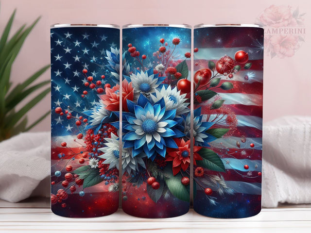 Floral American Flag 20oz Tumbler Wrap PNG, Floral Patriotic Tumbler Png, Straight & Tapered Tumbler Wrap, Instant Digital Download Sublimation Li Zamperini 