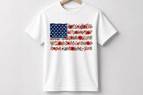 Floral American Flag PNG Watercolor Patriotic Sublimation Design SVG BillahCrafts 