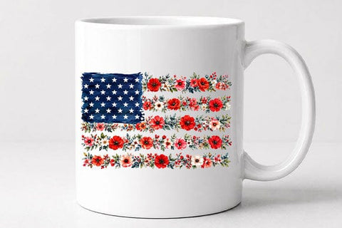 Floral American Flag PNG Watercolor Patriotic Sublimation Design SVG BillahCrafts 