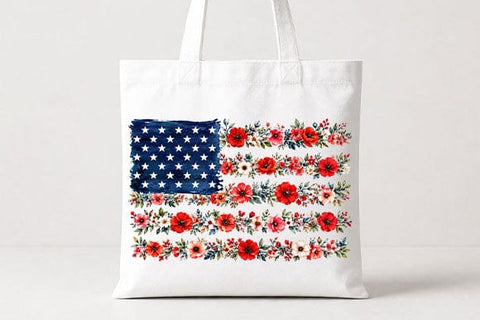 Floral American Flag PNG Watercolor Patriotic Sublimation Design SVG BillahCrafts 