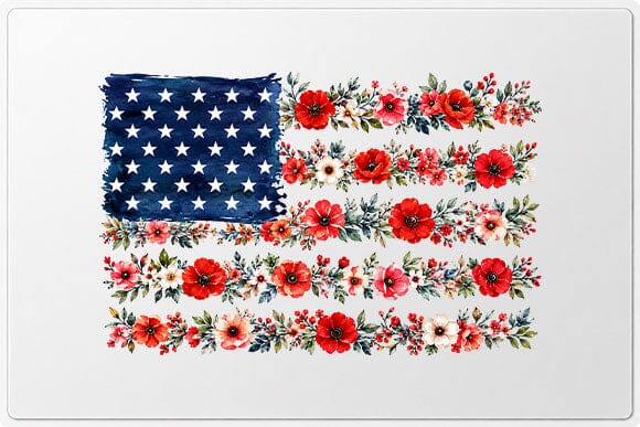 Floral American Flag PNG Watercolor Patriotic Sublimation Design SVG BillahCrafts 