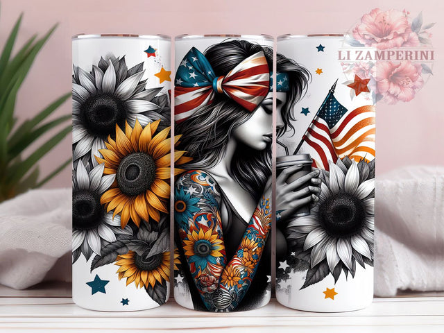 Floral American Flag Tumbler, American Flag Sunflowers, 20oz Tumbler Wrap, Sublimation Template, Skinny Tumbler Wrap, Digital Download, Independence Day Gift Idea Sublimation Li Zamperini 