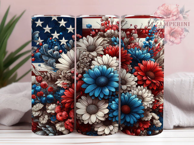 Floral American Flag Tumbler, Patriotic Tumbler Wrap, 20oz Sublimation Template, Skinny Tumbler Wrap, Digital Download, Rustic Flag Art, Independence Day Gift Sublimation Li Zamperini 