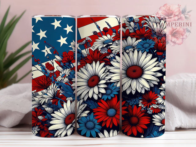 Floral American Flag Tumbler, Patriotic Tumbler Wrap, 20oz Sublimation Template, Skinny Tumbler Wrap, Digital Download, Rustic Flag Art, Independence Day Gift Sublimation Li Zamperini 