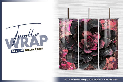 Floral art pink black glossy tumbler png Sublimation Regulrcrative 