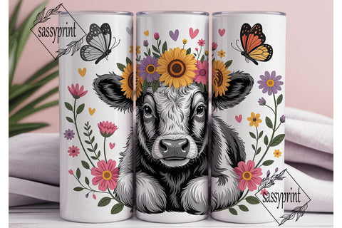 Floral Baby Cow 20oz Tumbler Wrap Sublimation sassyprint 