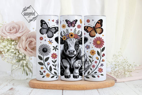Floral Baby Cow 20oz Tumbler Wrap Sublimation sassyprint 