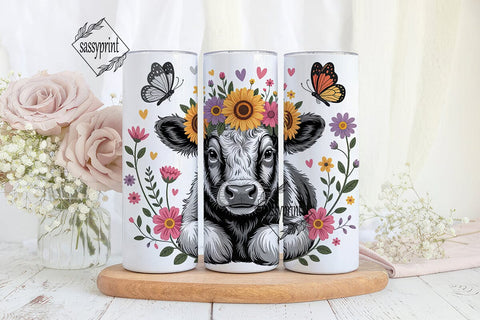 Floral Baby Cow 20oz Tumbler Wrap Sublimation sassyprint 