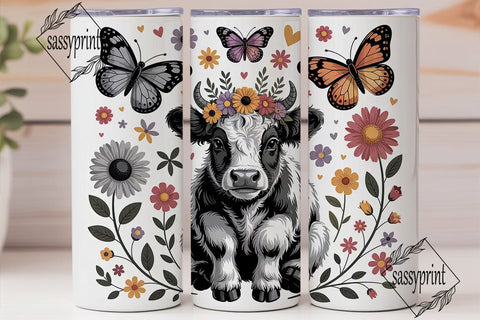 Floral Baby Cow 20oz Tumbler Wrap Sublimation sassyprint 