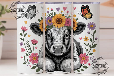 Floral Baby Cow 20oz Tumbler Wrap Sublimation sassyprint 