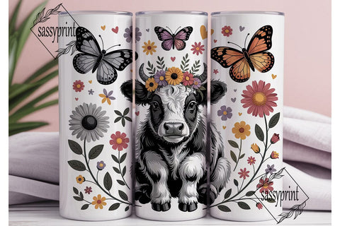 Floral Baby Cow 20oz Tumbler Wrap Sublimation sassyprint 