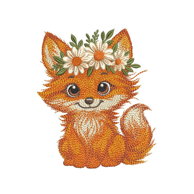 Floral Baby Fox with Daisy Crown Embroidery Design, Forest Animal Machine Embroidery File, 3 sizes, Instant Download Embroidery/Applique DESIGNS Nino Nadaraia 