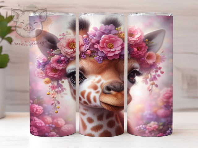 Floral Baby Giraffe 20oz Tumbler, Baby Animal, Cute Theme, Nature Design, 20oz Wrap, Sublimation Design, PNG File Sublimation Lara' s Designs 