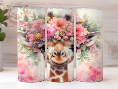 Floral Baby Giraffe 20oz Tumbler, Baby Animal, Cute Theme, Nature Design, 20oz Wrap, Sublimation Design, PNG File Sublimation Lara' s Designs 