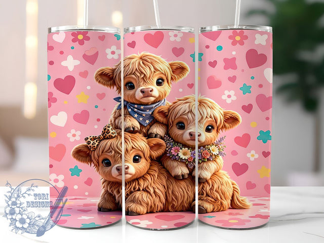 Floral Baby Highland Cow Totem 20oz Tumbler, Highland Cow Motif, Baby Theme, Floral Art Design, Totem Accent, Whimsical Charm, Sublimation Wrap, 20oz Tumbler Sublimation ToriDesigns 