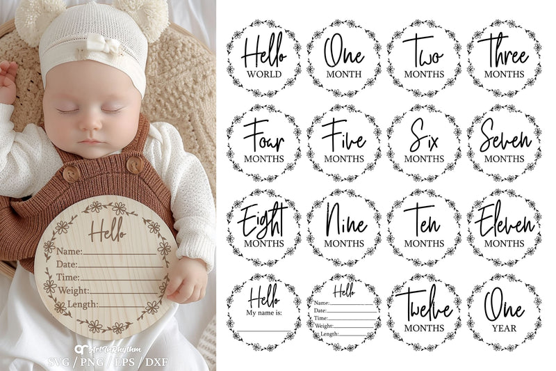 Floral Baby Milestones Svg Bundle, Baby Monthly Milestones Svg, Newborn Svg SVG Artinrhythm shop 